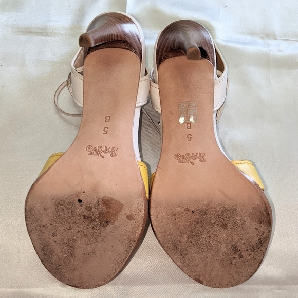 Coach Kiara Women's Strappy Slingback Ankle Wrap Heels Size 5B Yellow & White - Picture 9 of 11